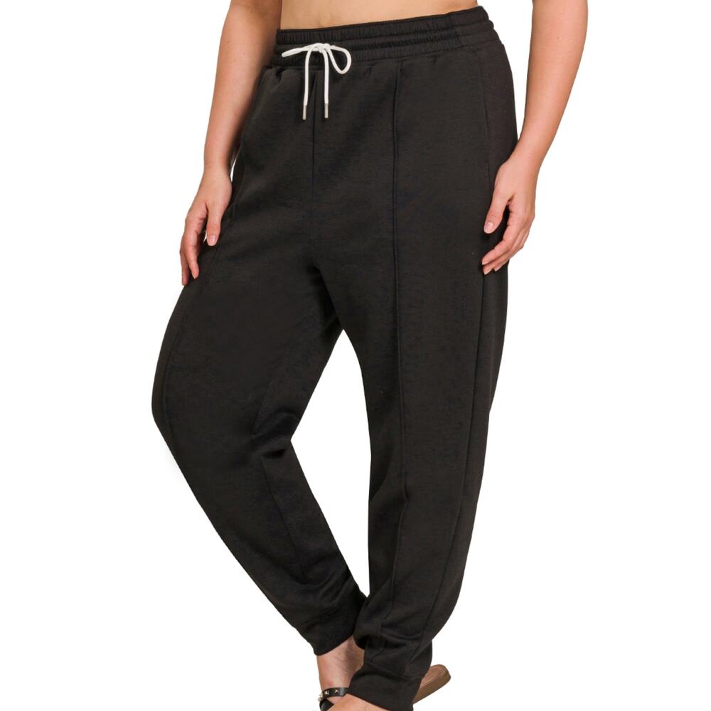 Zenana Joggers BLACK Scuba Jogger Pants with Pockets / Pintuck Style 3X-S